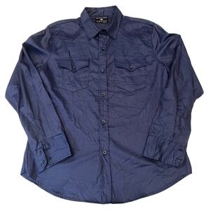 VTG POP ICON CLOTHING Mens 2XL Western Snap Front Long Sleeve Shirt Blue Striped